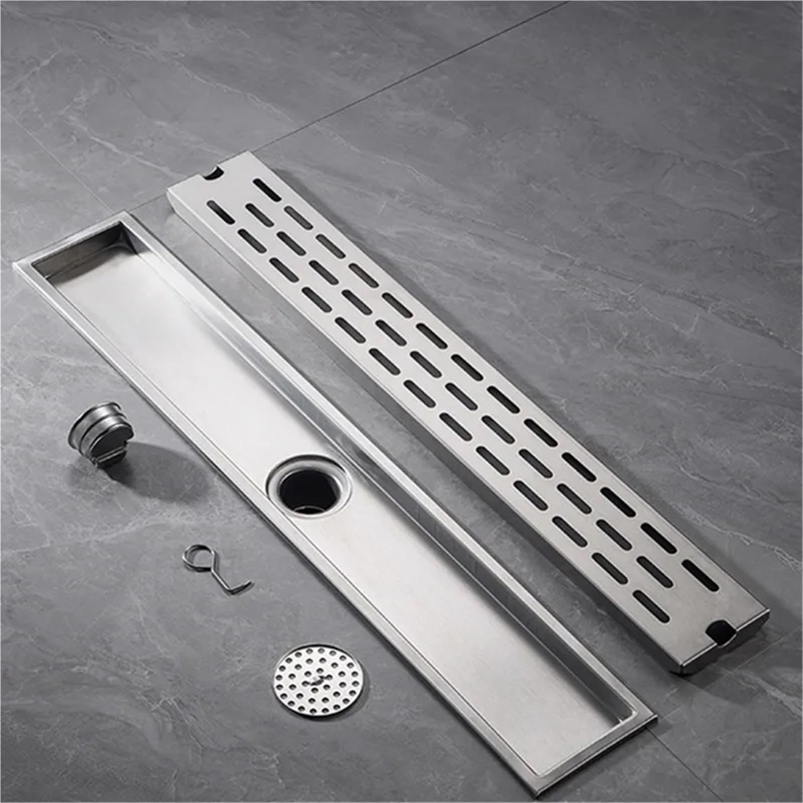Drenaje De Suelo Desagüe de Suelo Acero Inoxidable for baño, Largo, Rectangular Gran Desplazamiento para Lavabo(10x30)