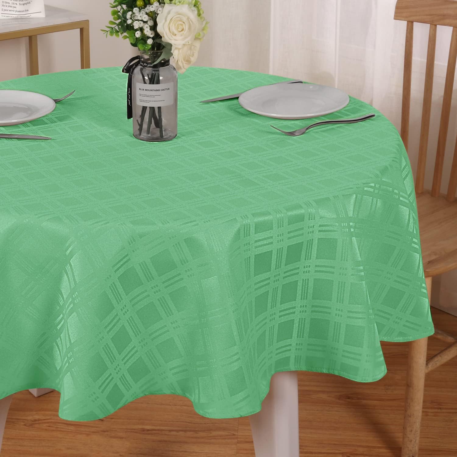 Obstal 210GSM Solid Checkered Jacquard Table Cloth Heavy Duty Waterproof Wrinkle