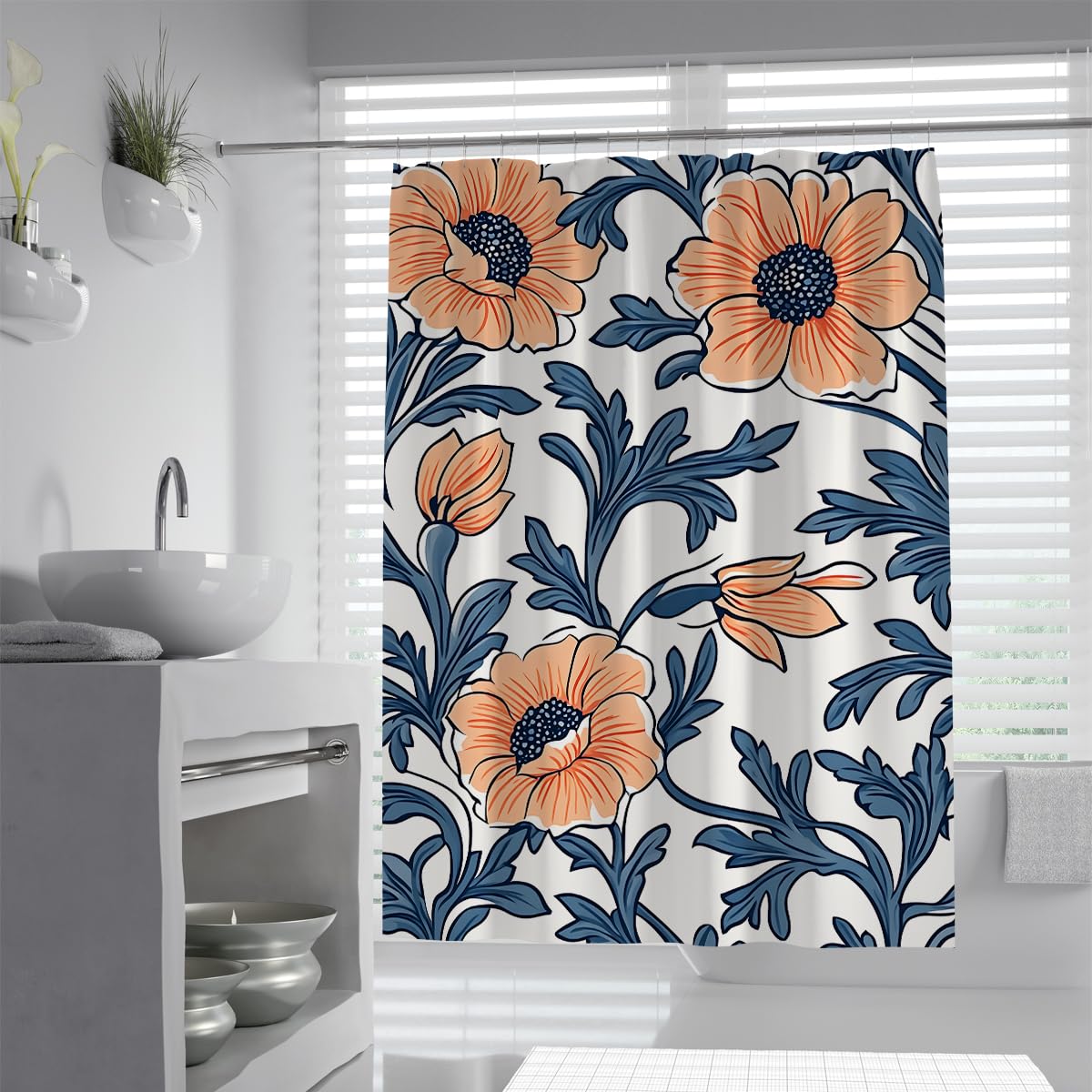 OLLIAR Home Boho Floral 120x200 Shower Curtain 120x200 Rustic Plant Wildflower Farmhouse Bathroom Curtain Set Fashion Bath Bathroom Accessories Decor with Hooks