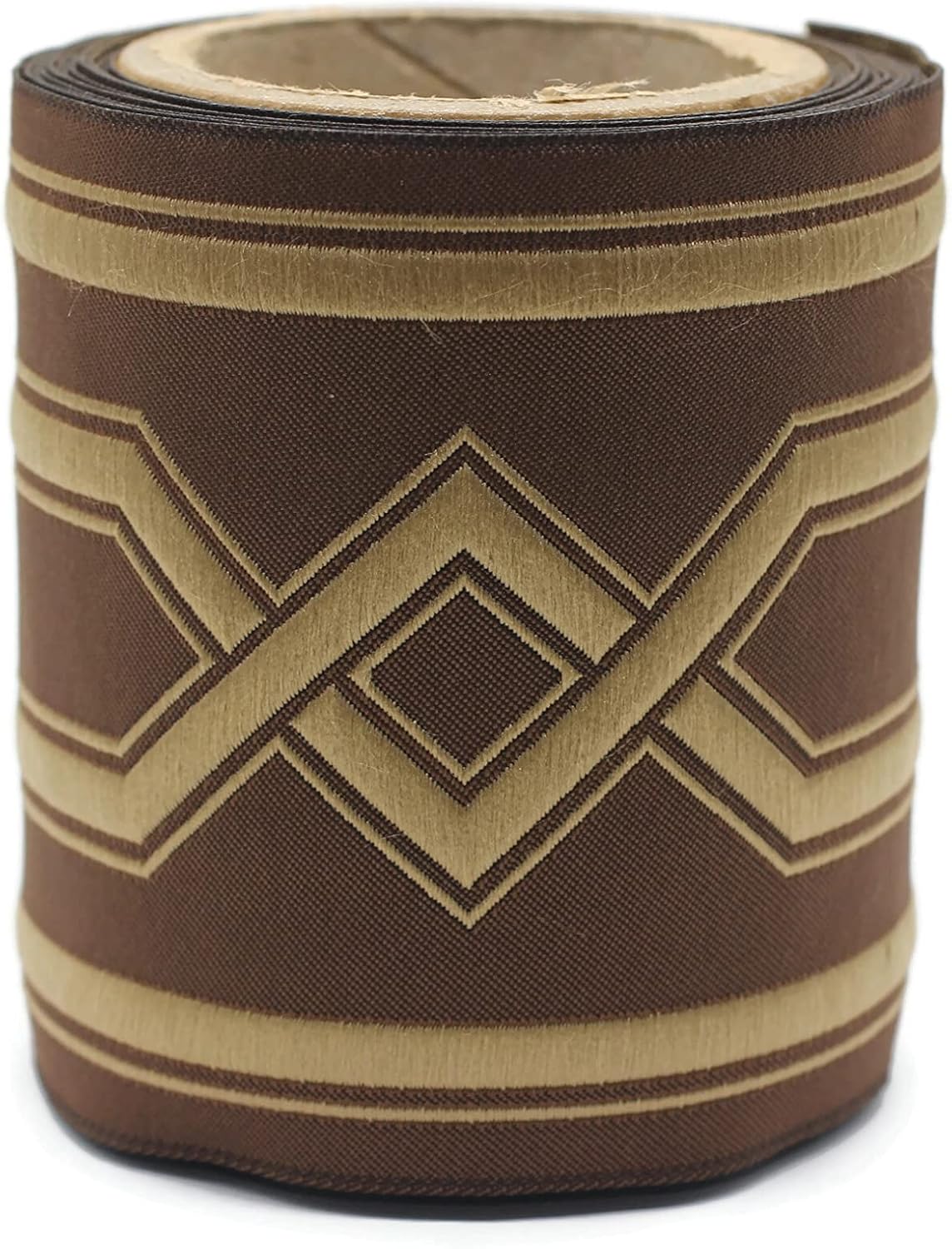 3.8 Yards Spool 3.9" Brown Caramel Geometric Drapery Trim Jacquard Ribbon for Your Drapes Curtains Drapery Banding Trim Tape V7 178