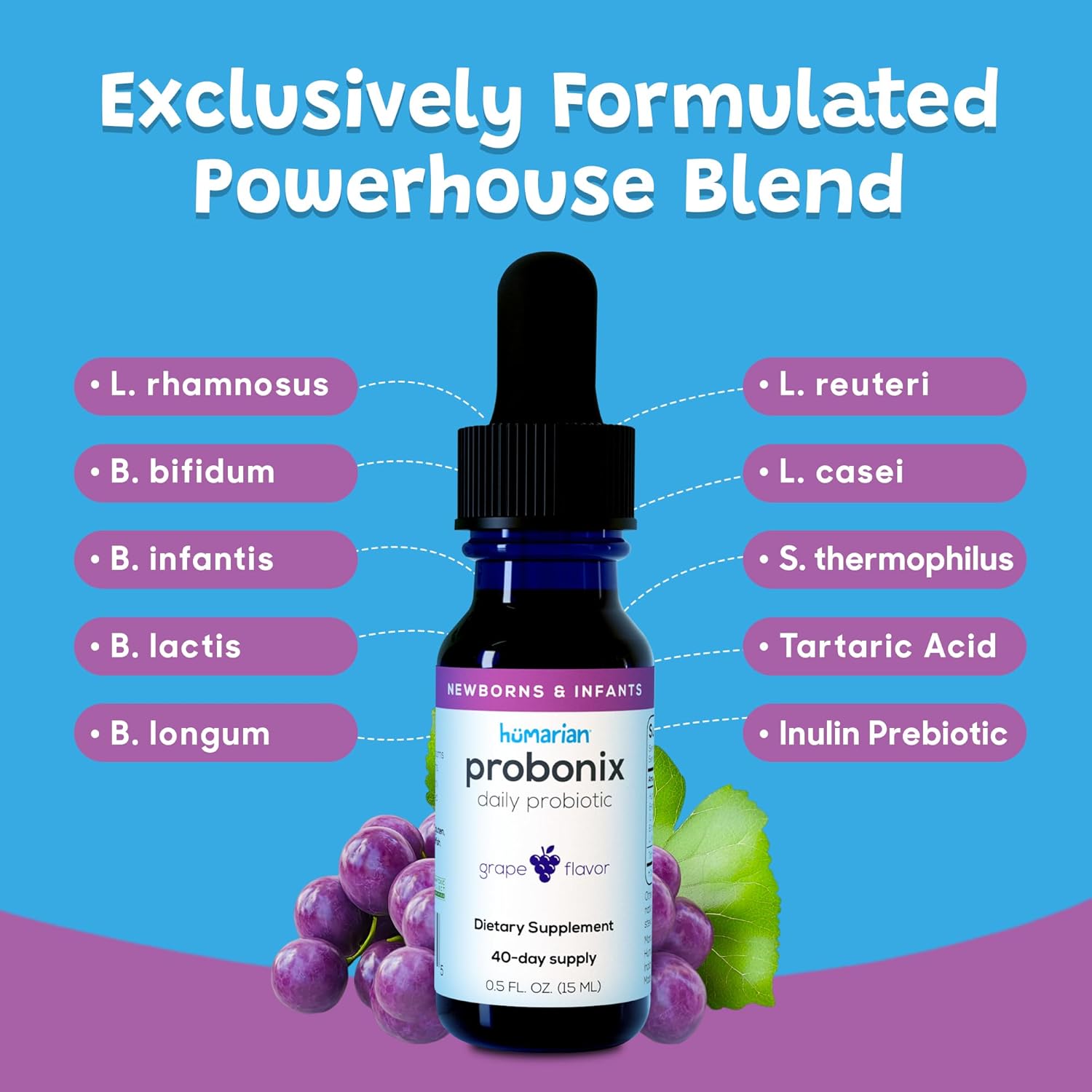 Humarian Probonix for Newborns and Infants 0-12 Months - High Bioavailability Liquid Probiotics - 8-Strain Baby Probiotic Drops for Gas, Colic, Lactose Intolerance & More - 40-Day Supply, Grape Flavor - Image 5