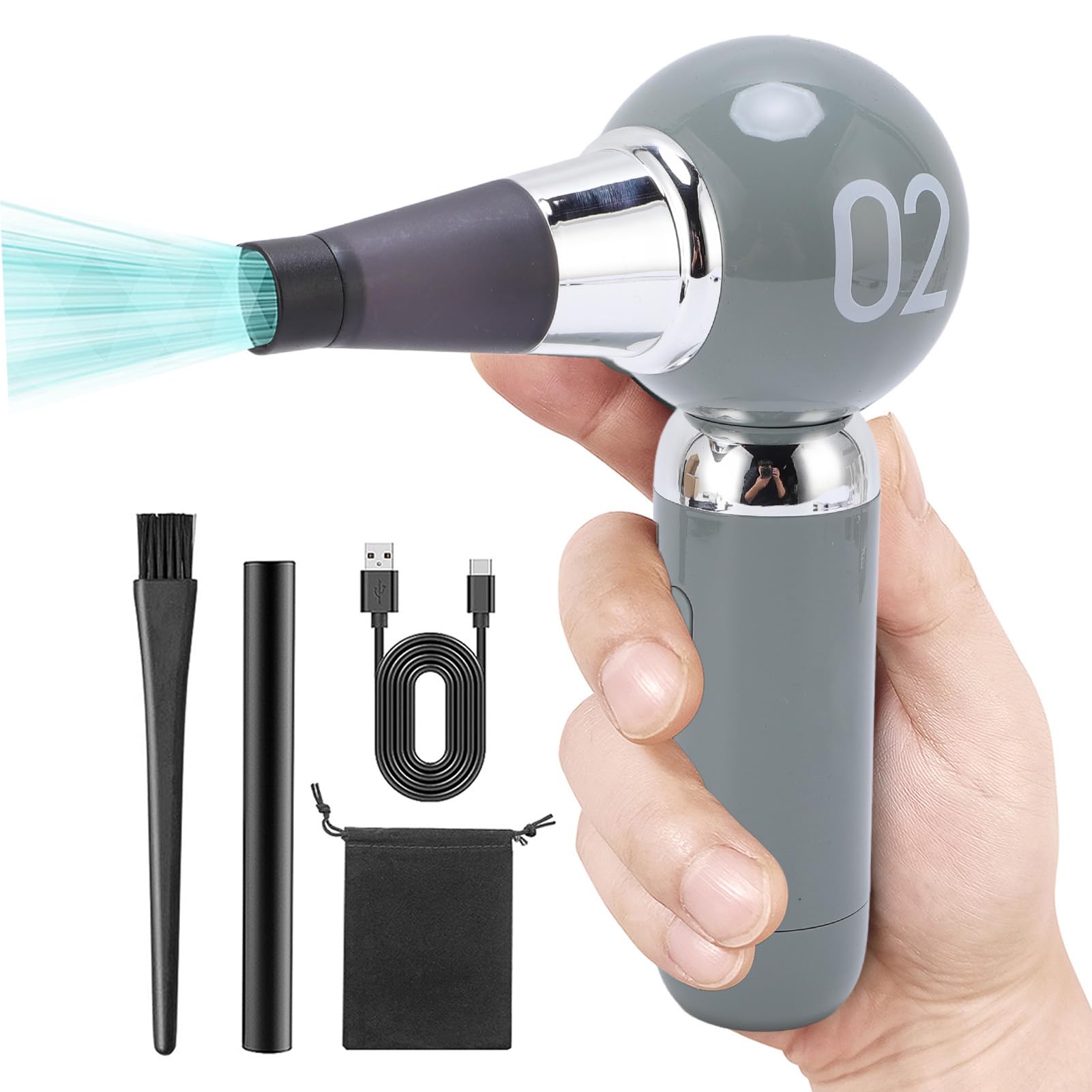 110,000 Rpm de Aire de Aire Eléctrico, Diseño Liviano, 3 Velocidades, con 3 Boquilla, 8000 MAh Recargable, Soplador de Aire Inalámbrico Portátil para Teclado, PC, Automóviles,