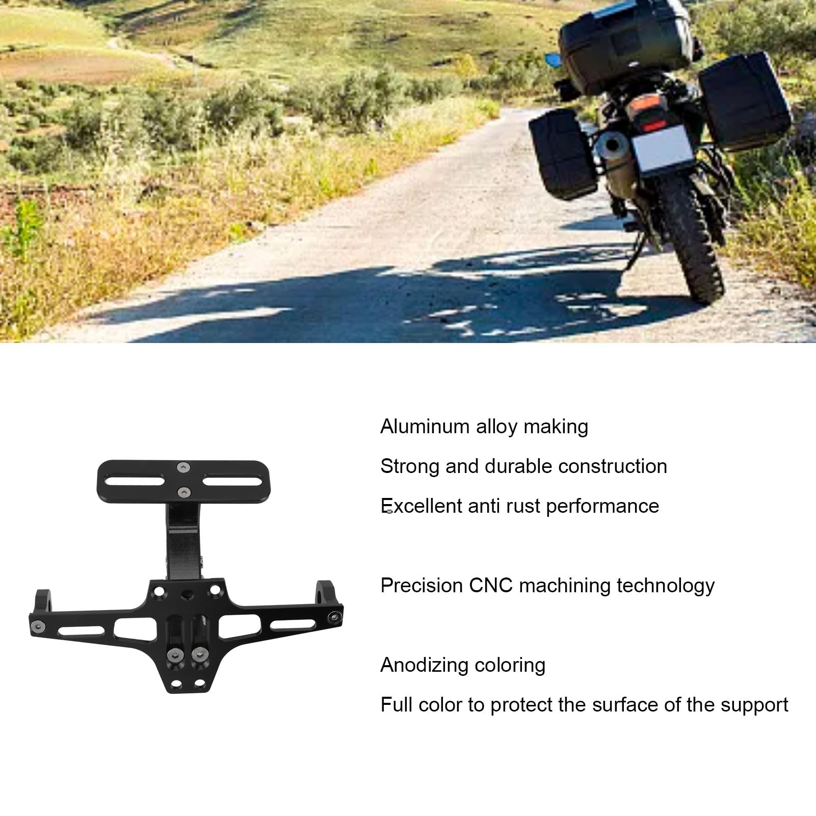 Staffa per Targa Moto, Porta Targa Moto Regolabile in Lega di Alluminio CNC per Moto ATV (Nero)