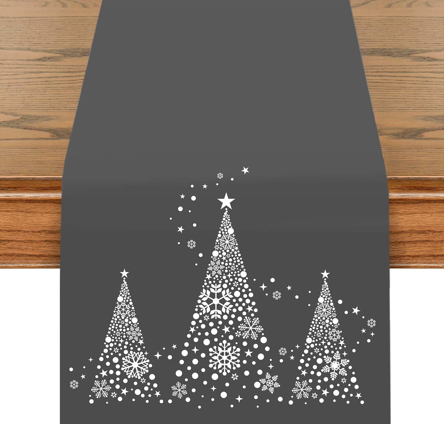 khevga Christmas Table Runner with Christmas Tree in Gold 140 x 40 cm (Grey)