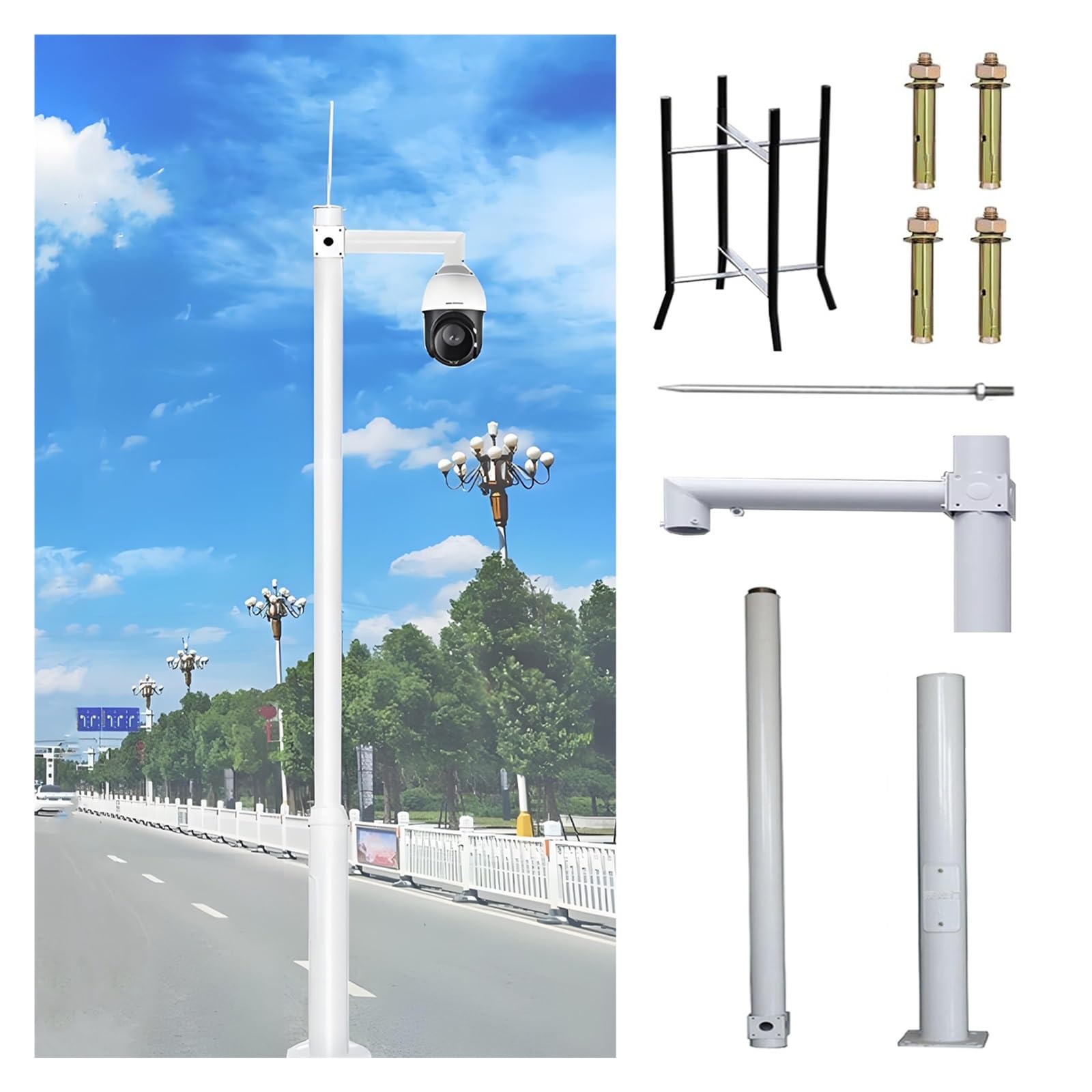 Support de surveillance avec paratonnerre extensible de 78 à 237" pour caméra extérieure