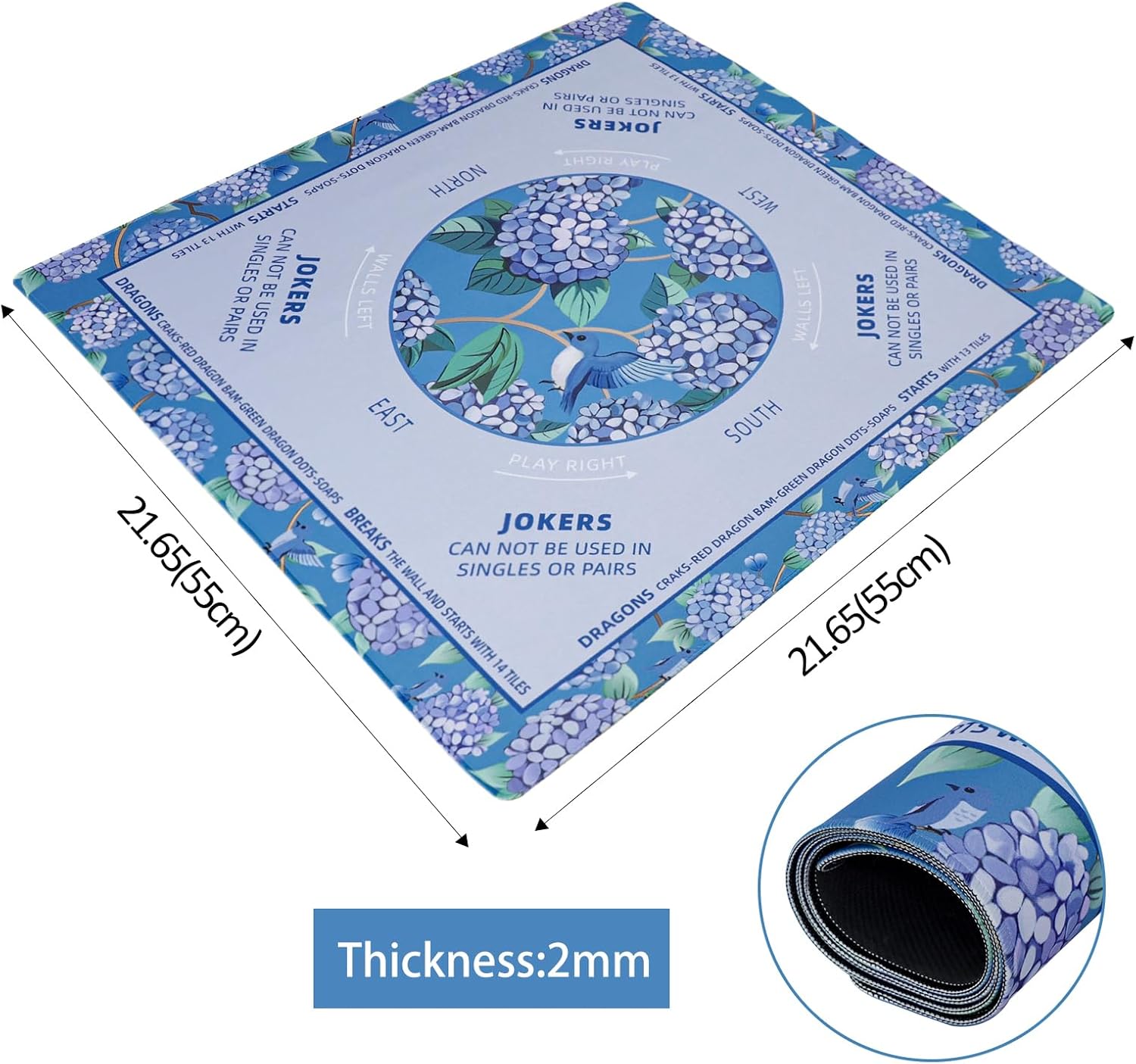 TIASUSAN Mini Mahjong Learning Mat (21” x 21”) for Travel Mahjong Tile Set, Anti-Slip, Noise-Reducing Mahjong Mat for Table, Board Games, Tile Games and Cards