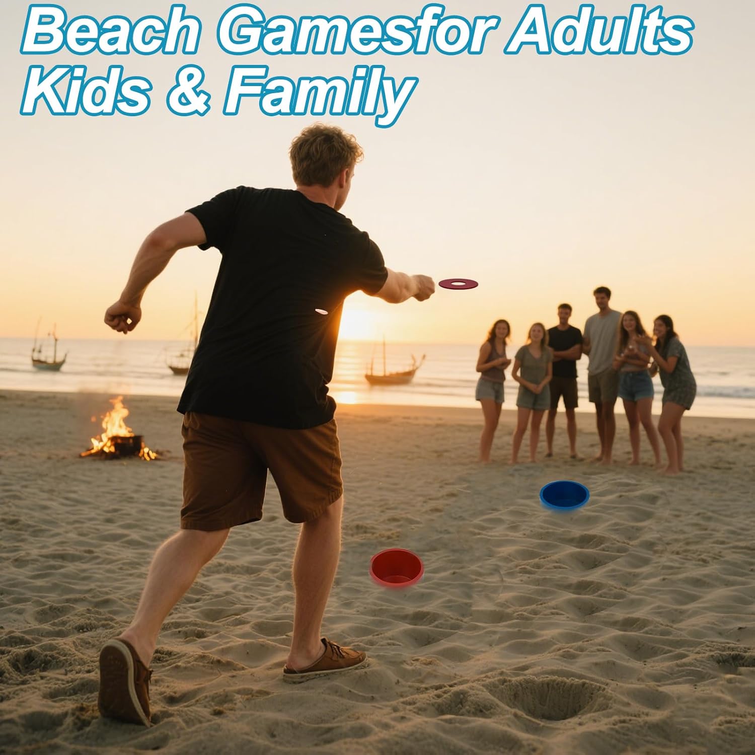 Washer Toss Game Sets Includes 2 Solid Wood Targets and 8 Metal Washers, Portable Beach Cornhole Game Ring Toss Games Outdoor Beach Yard Games for Adults and Family