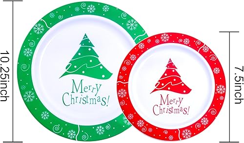 Miniatura 7 de Rubtlamp Platos verdes de plástico, platos verdes de Navidad, platos desechables de color verde transparente con borde dorado, platos de Navidad