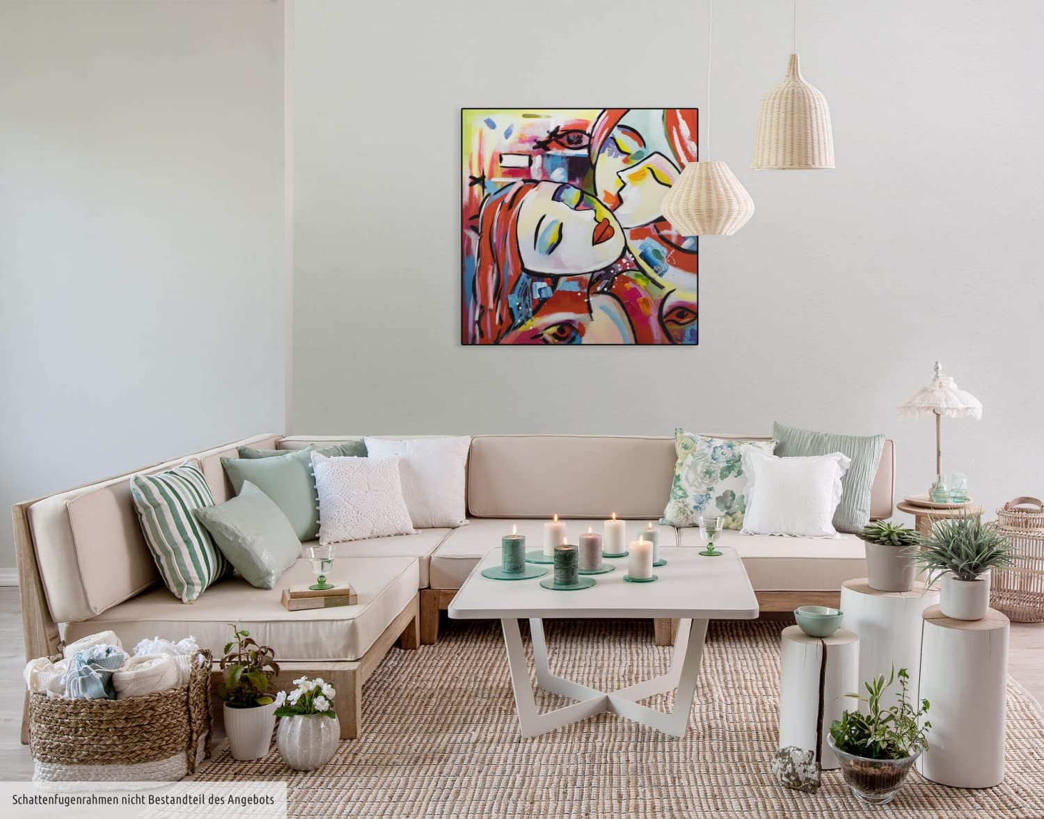 KunstLoft Leinwandbild 80x80cm Handgemalt Gemälde Lodernde Liaison Liebespaar Bunt