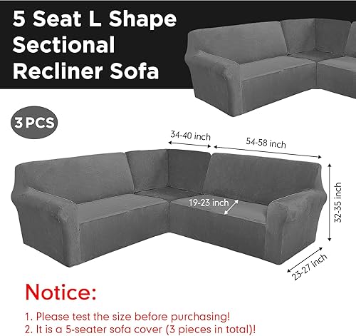 Miniatura 2 de 3 fundas de sofá en forma de L para sofá seccional, fundas de sofá esquinero, elásticas, lavables de 5 asientos, fundas de sofá esquinero de seda de