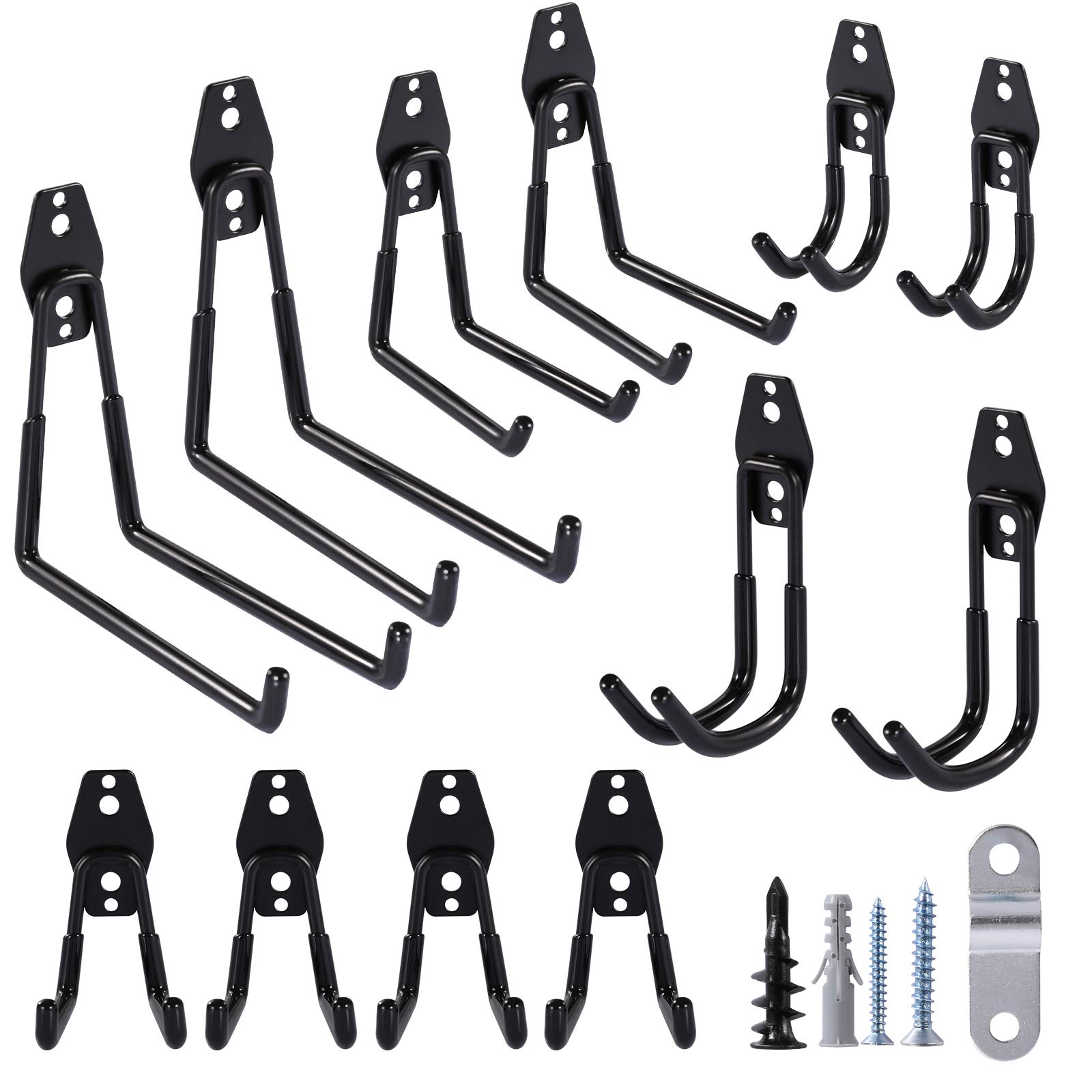 Garagenhaken, Wandhalterung, 12 Stück, Stahl, robuste Wandhaken, für Gartenwerkzeuge, Organizer, Garagenorganizierung, Fahrradhaken Garage, Aufbewahrung, Leiter, Mop- und Besenhalter