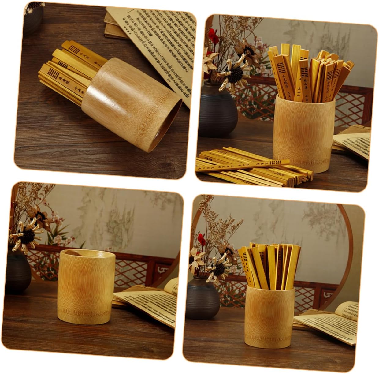 DECHOUS Bamboo Divination Sticks with Chinese-Style Divination Bucket for Spiritual Guidance Bamboo Sticks and High Tube for Fun Games and Meditation