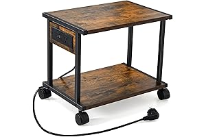 2 Tier Printer Stand with Storage, Under Desk Printer Stand with Charging...