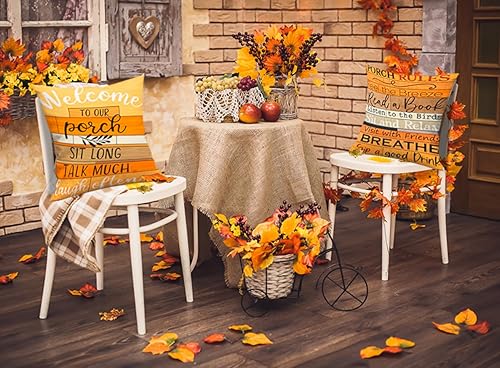 Miniatura 2 de Jartinle Juego de 2 fundas de almohada impermeables de 18 x 18 pulgadas, con texto en inglés "Welcome to Our Porch", fundas de almohada para muebles