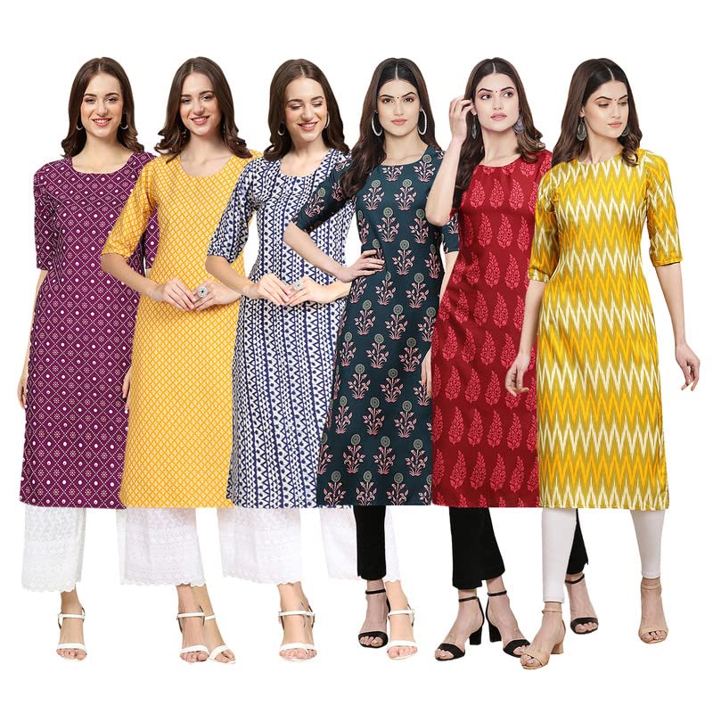 Pinkmint Women's Crepe Digital Print Straight Kurta [Pack Of 6](Qv-355-350-348-335-337-329-Xxl)