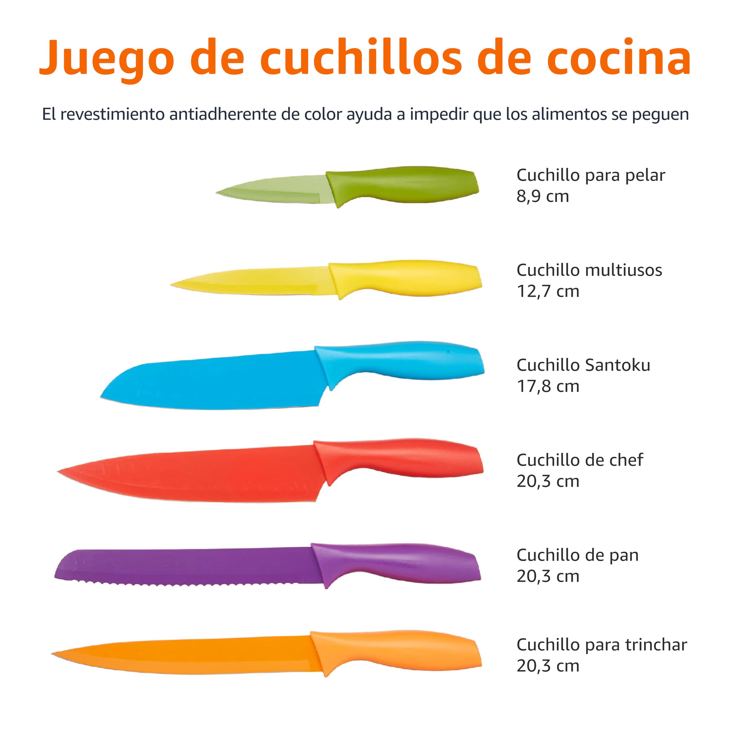 Amazon Basics Juego de Cuchillos de Colores, 12 Unidad, Surtido
