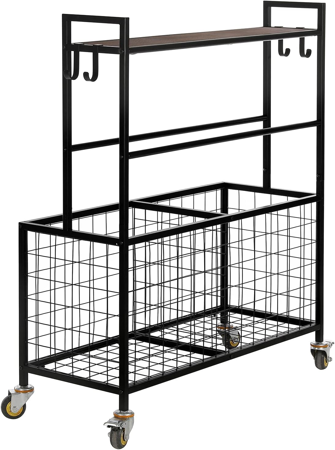 MyGift Sports Equipment Organizer, Garage Ball Storage for Indoor and Outdoor, Garage Organizer for Sports Gear and Toys, Rolling Ball Cart with Baskets, 16" D x 41" W x 49" H