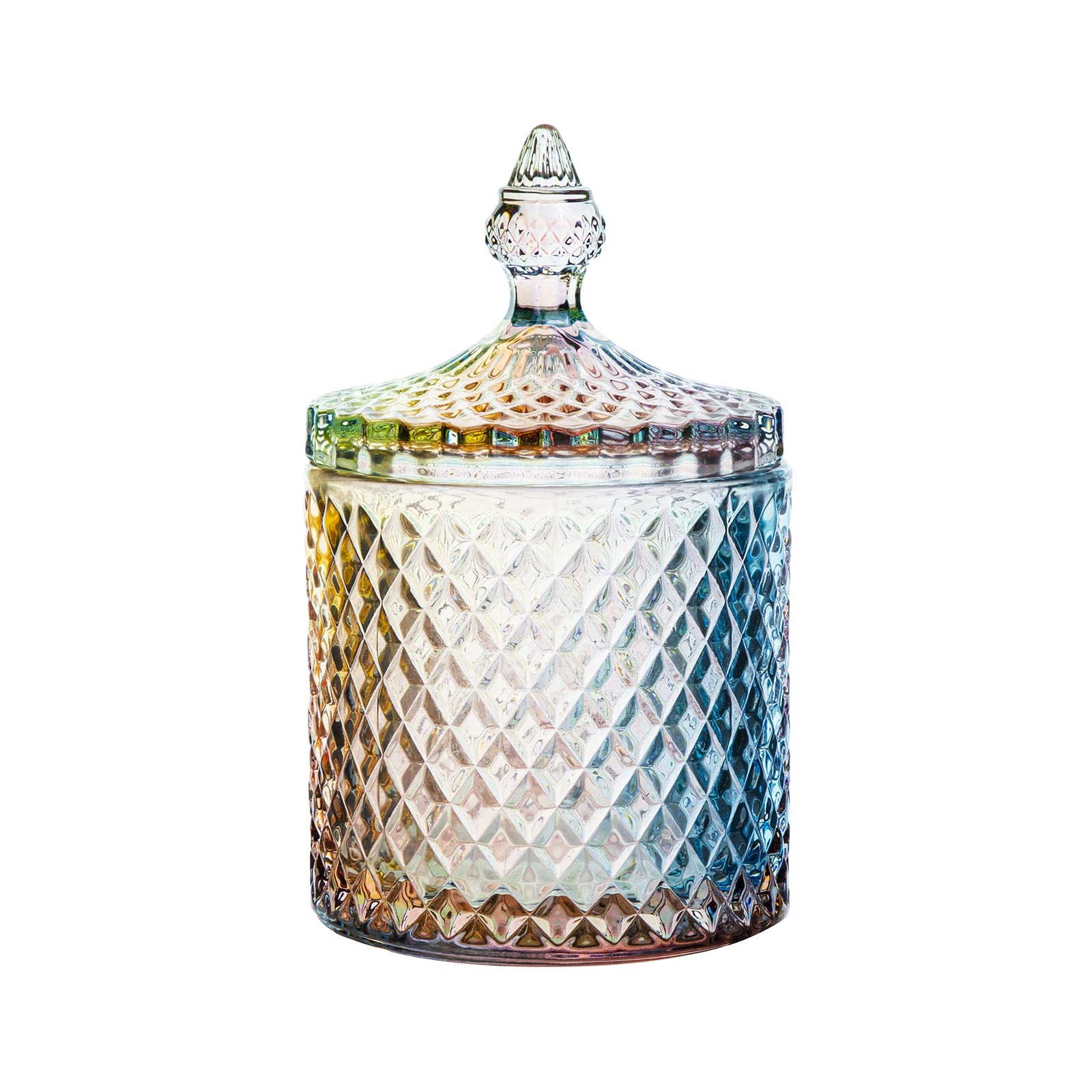 Home Basic Food Storage Organization Set-Colorful Crystal Diamond Faceted Jar with Crystal Lid,Suitable as A Candy Dish,Cookie Tin,Biscuit Barrel,Decorative Candy Jar-12 OZ-Small