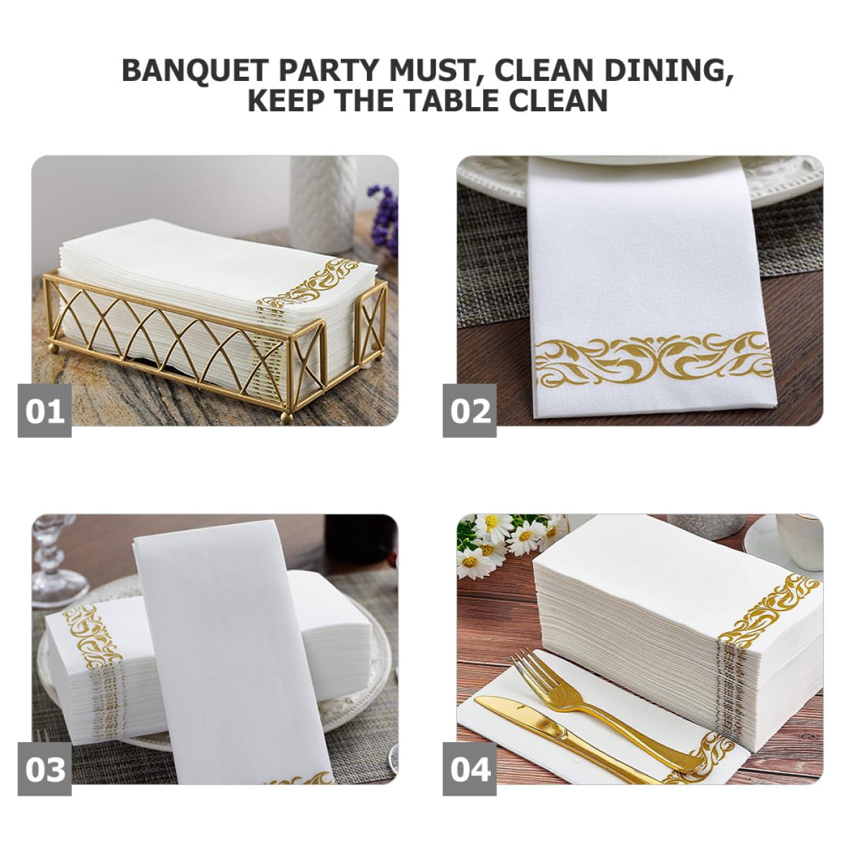 100 Stück Goldene Papierservietten 40x30cm Einweg Gefaltet Luxuriös und Elegant für Restaurant und Bankette Party Servietten