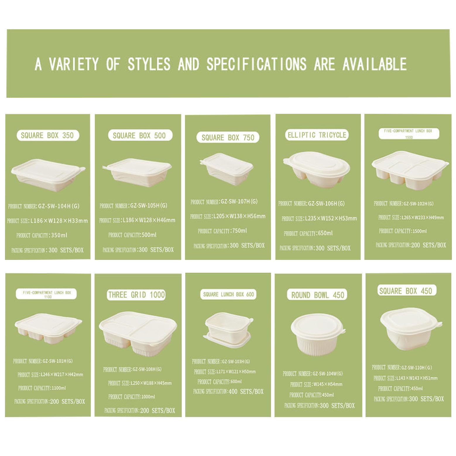 50 recipientes compostables para llevar, recipientes de alta calidad para llevar, 3 compartimentos