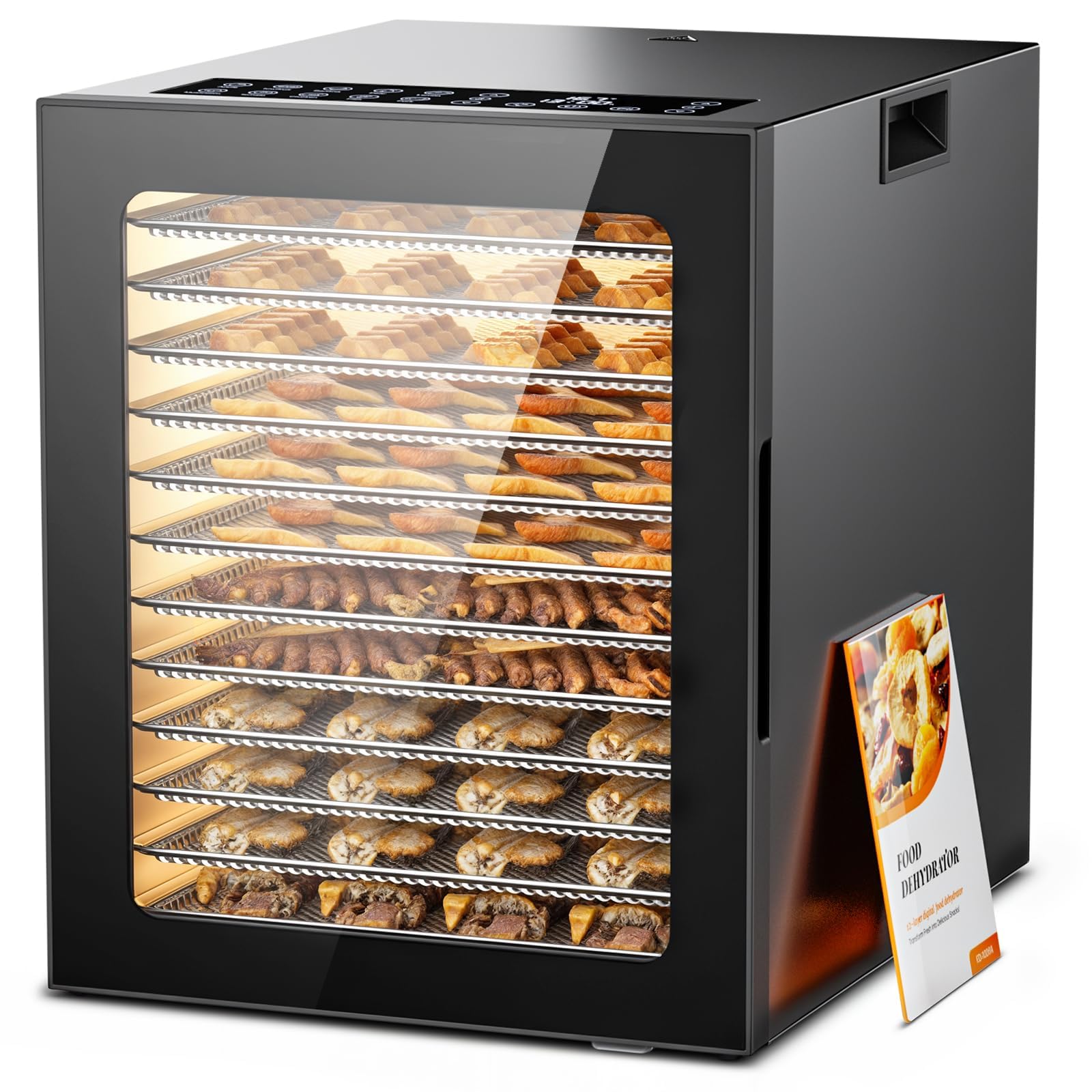 Food Dehydrator 12 Trays Stainless Steel - 850W Large Dryer for Jerky, Fruit, Meat, Herbs, Mushroom with Digital Timer & Glass Door