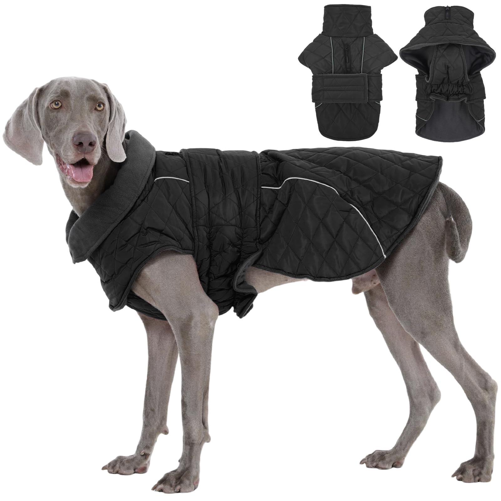 Kuoser - Cappotto impermeabile per cani XXX-Large, caldo gilet in pile con foro per pettorina con cerniera, facile da indossare con nastro magico, antivento, cappotto invernale per cani per