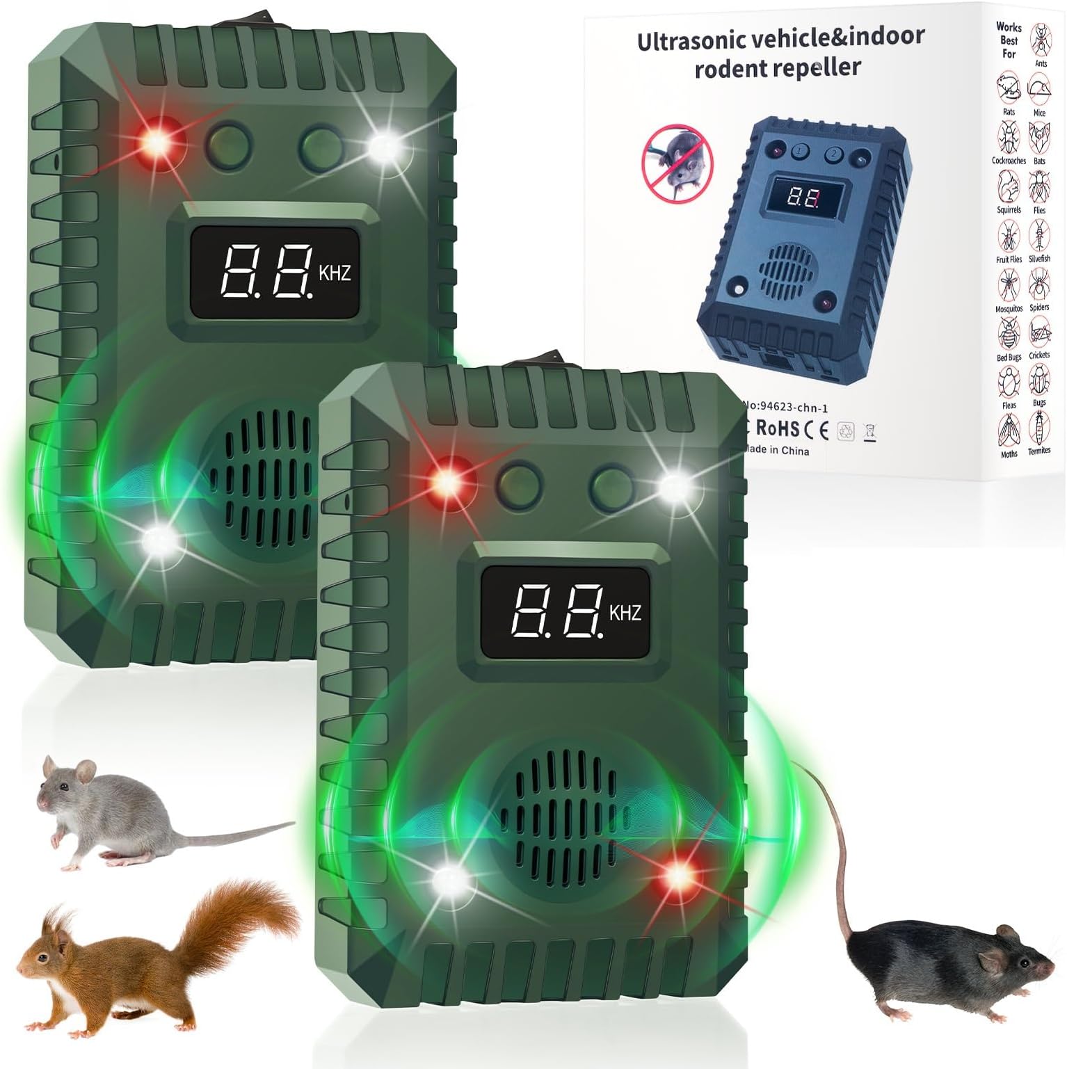 2 in 1 Ultrasonic Rodent Repellent Under Hood Mouse