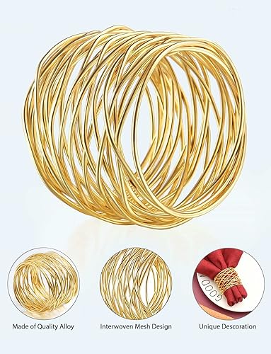 Miniatura 5 de URWOOW Anillos para servilletas de malla de alambre trenzado, decoración para cenas, fiestas de boda, Navidad, reuniones (Oro 12 piezas)