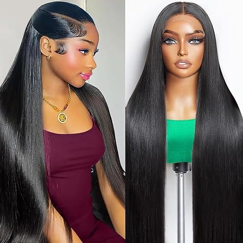 28 Inch Straight Wigs Human Hair 200% Density 13x6 Lace Front Wigs Human Hair Pre Plucked Hairline Natural Black HD Straight Lace Front Wig for Women