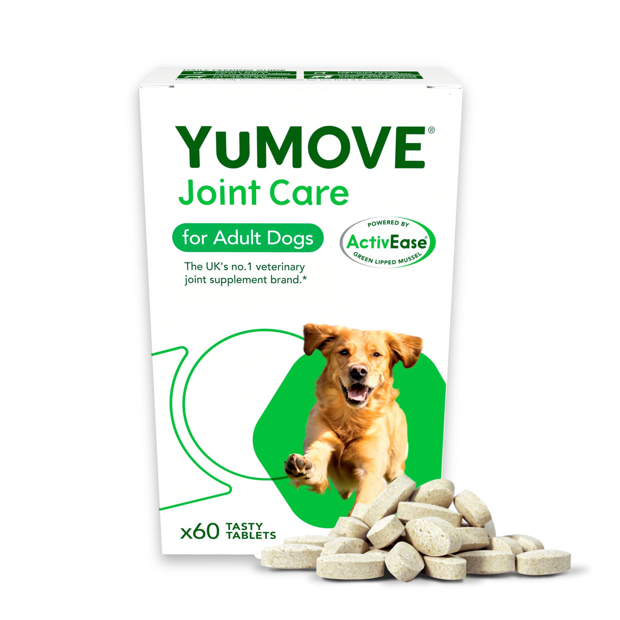YuMOVE Joint Supplement for Dogs, Essential Dog Hip and Joint Aid for Stiff Adult Dogs with Glucosamine, Chondroitin & Green Lipped Mussel, 60 Tablets