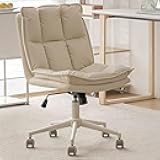 Bcofo Office Chair with Wheels with 360° Swivel Vanity Desk Chair with Comfy Back Armless Height Adjustment for Home Office, Vanity, Study(White+White Base)