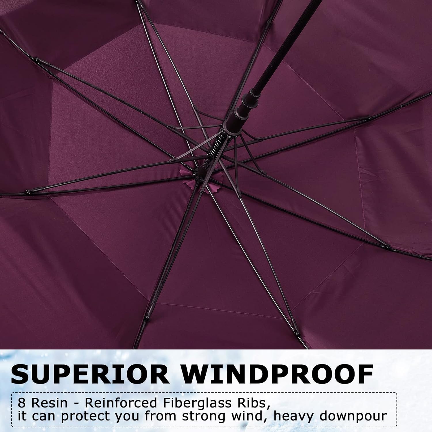 Reginary 3 Pack 62Inch Extra Large Golf Umbrella Automatic Open Oversize Travel Rain Umbrella Double Canopy Vented Windproof Waterproof Stick with Sponge Handle UV Protection for Men Women - Image 4