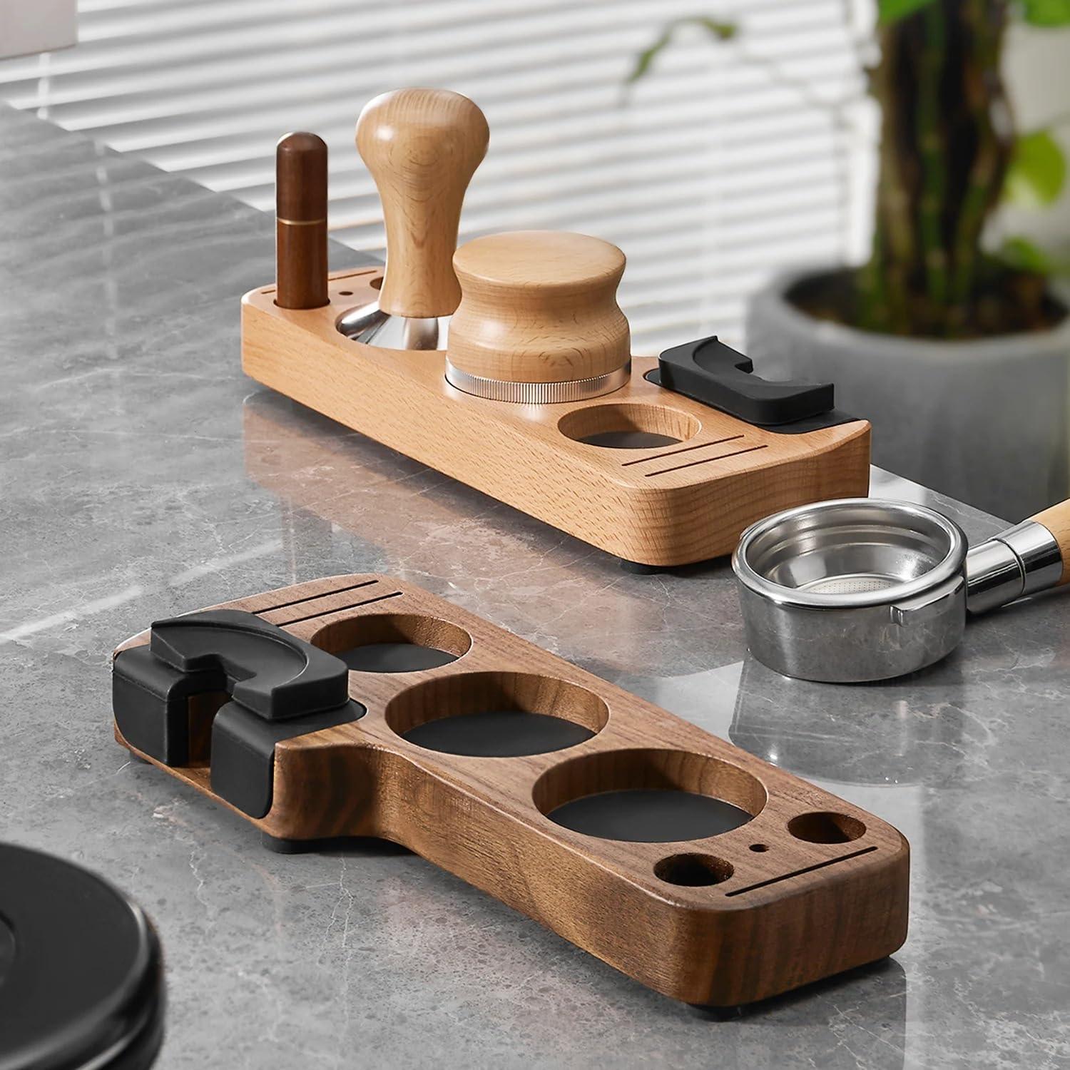 Soporte for estación de prensado de café, Soporte for portafiltros, Base de Soporte de Madera de Nogal for Accesorios de Espresso de 51 mm, 54 mm y 58 mm(Beech Wood)