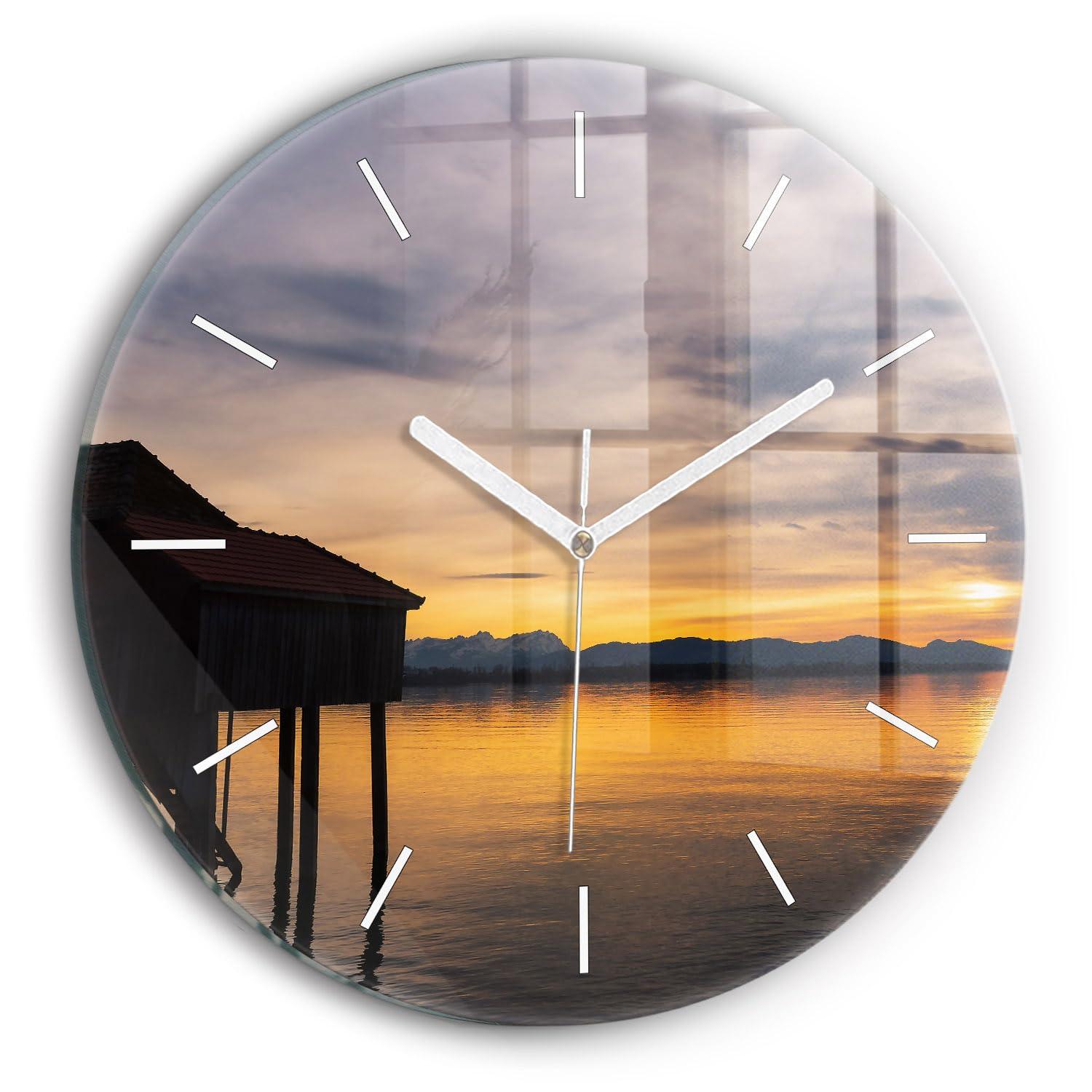 Horloge en Verre 30 cm Mécanisme Silencieux - Déco Murale Moderne Wallfluent Lac