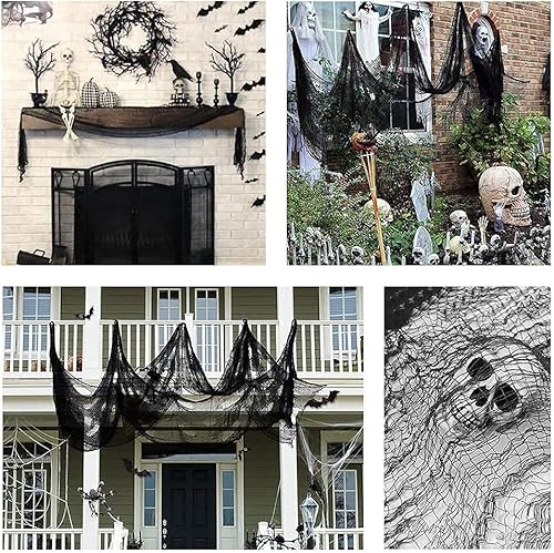 Miniatura 4 de Juego de 5 telas de gasa espeluznante de Halloween, para interiores y exteriores, decoración de tapiz de gasa de Halloween, decoraciones Negro
