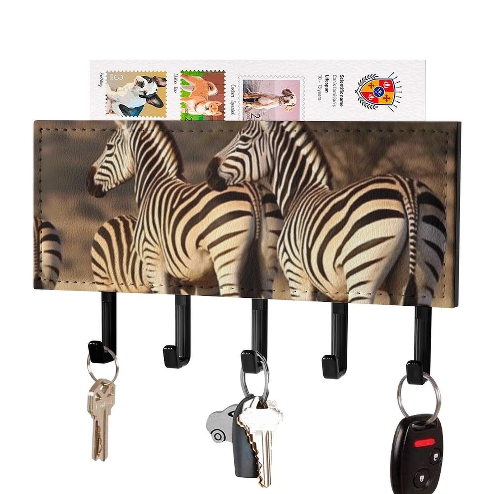 Fekiloot Black Zebras On South Africa Key Holder For Wall Adhesive, No Drilling, Key Hooks With 5 Hooks Wall Mounted, Self Adhesive Keys Rack For Entryway, Hallway, Living Room, Kitchen, Office