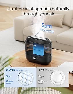 Dreo - Humidifiers for Bedroom, 4L Cool Mist Smart Humidifier, with Oil Diffuser, Cartridge, Night Light, 32H Runtime, Humidifiers