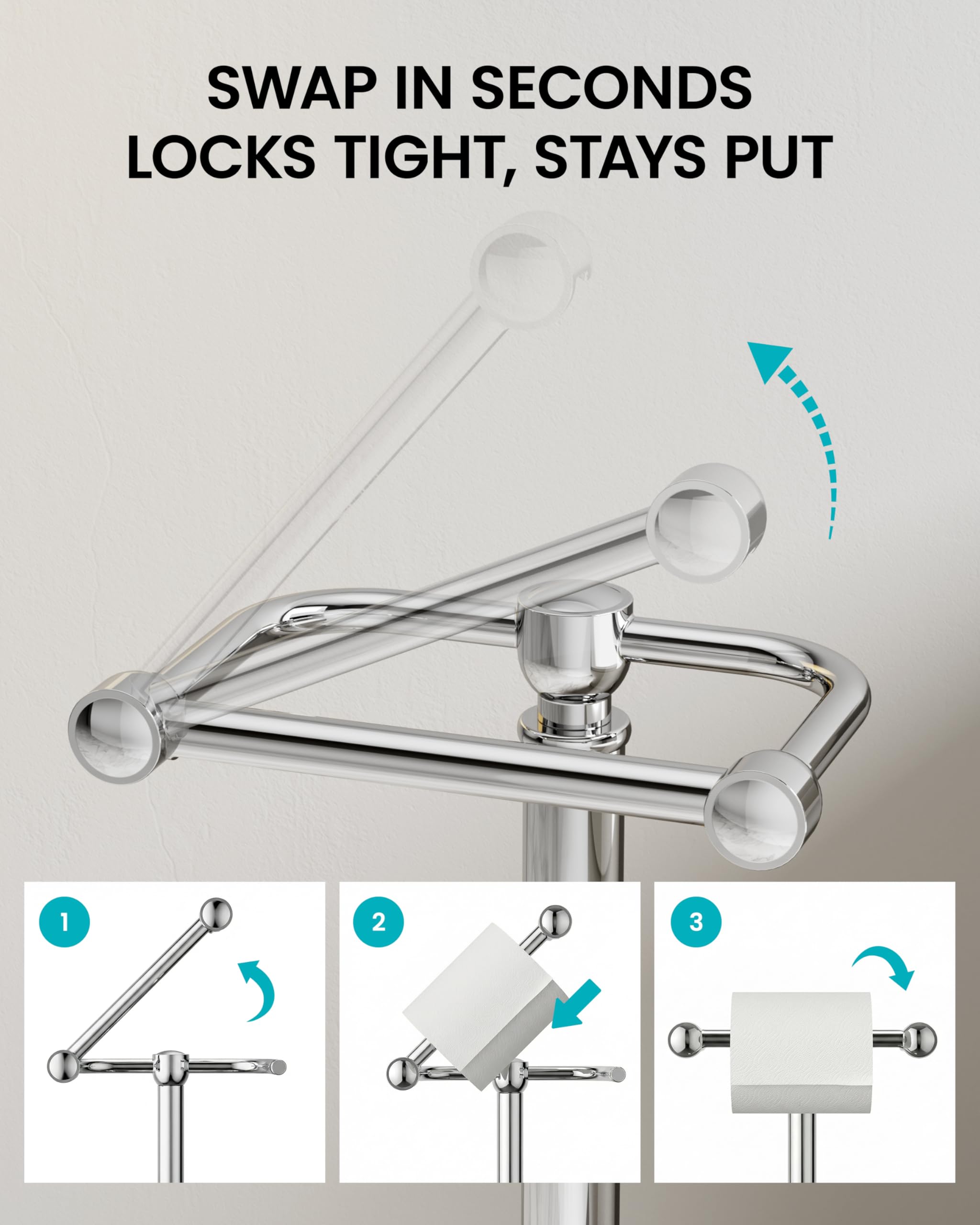Chrome Toilet Paper Holder Stand Freestanding, Weighted Base, 22 Inch — Amazon image 4
