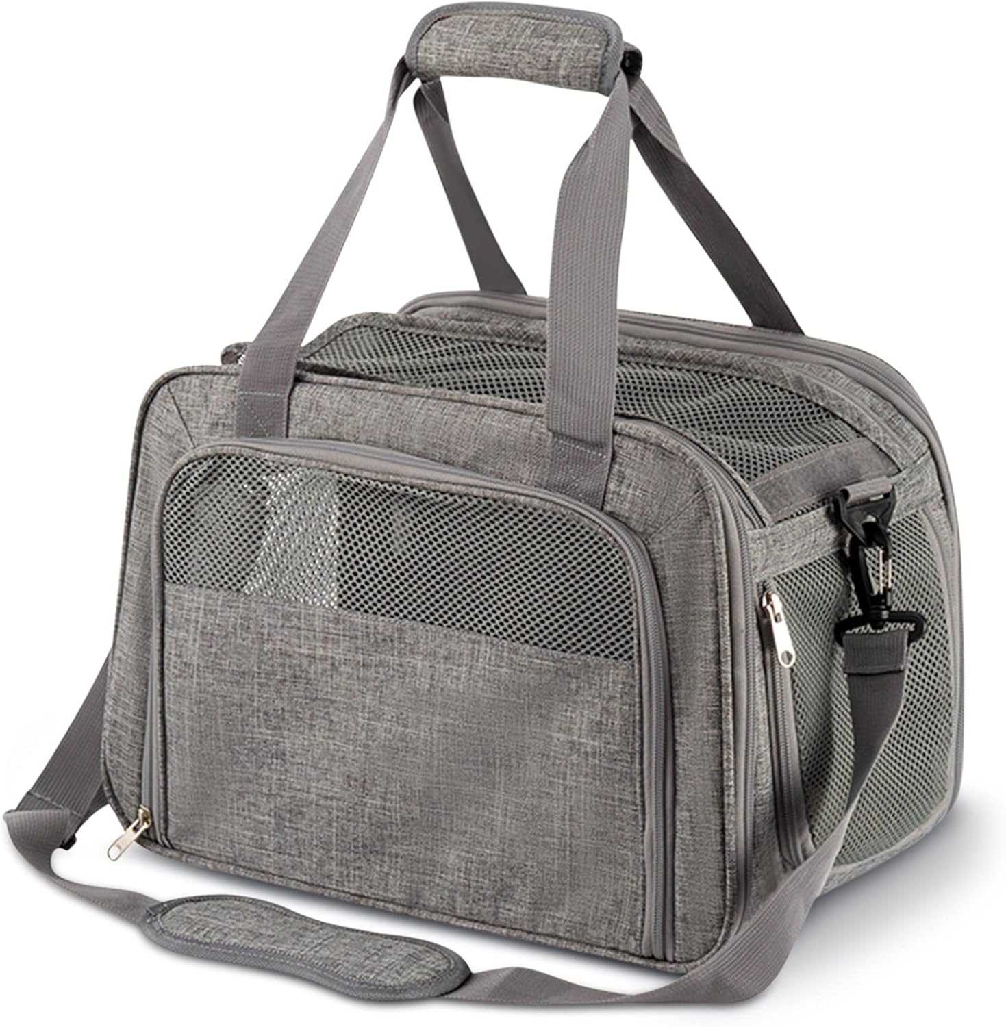 ALLSOPETS Transportin Gato Transportin Perros Cómodo Maletines Portamascotas de Laterales Flexibles Bolso con Alfombrilla Extraíble Bolsa Transporte Plegable para Perros y Gatos Gris Oscuro