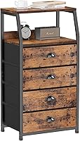 Vista 16 de Furnulem Mesita de noche con 3 cajones y estante de 2 niveles, organizador de cómoda pequeña de tela, torre de almacenamiento vertical
