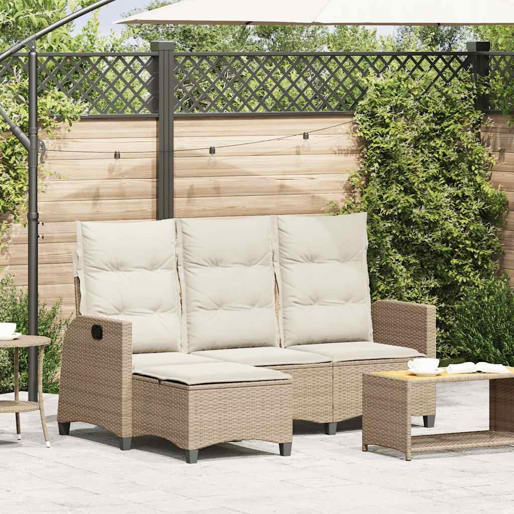 Divano da Giardino con Funzione Reclinabile, Set Angolare in Polyrattan Beige, Struttura Resistente, Cuscini Rimovibili, Salotto da Giardino Esterno,Beige, 176 x 138/125 x 83/91 cm