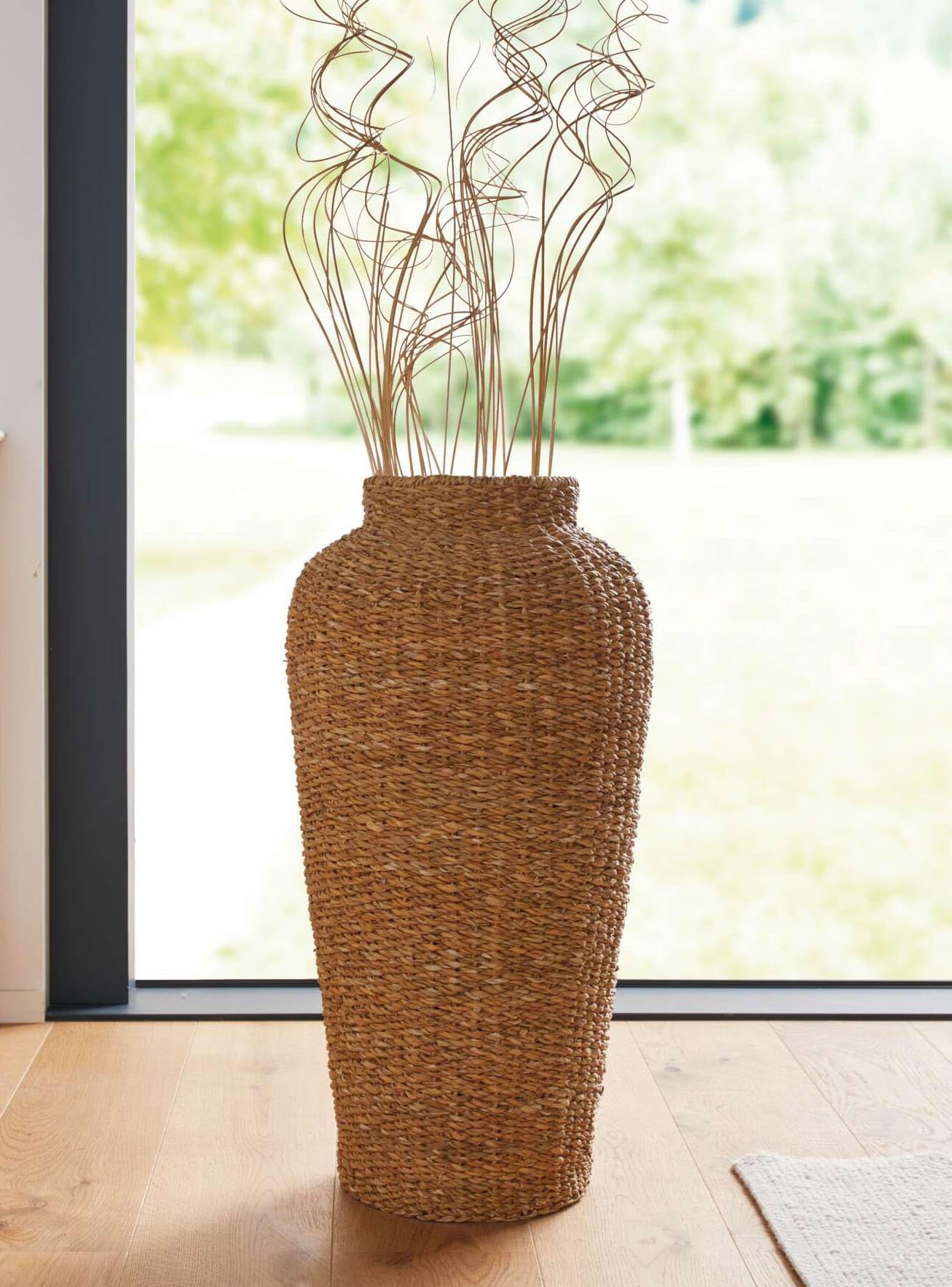 Dekoleidenschaft grand vase décoratif en jonc de mer vase de sol 70 cm de haut, vase à fleurs, vase pour fleurs séchées, herbes, branches