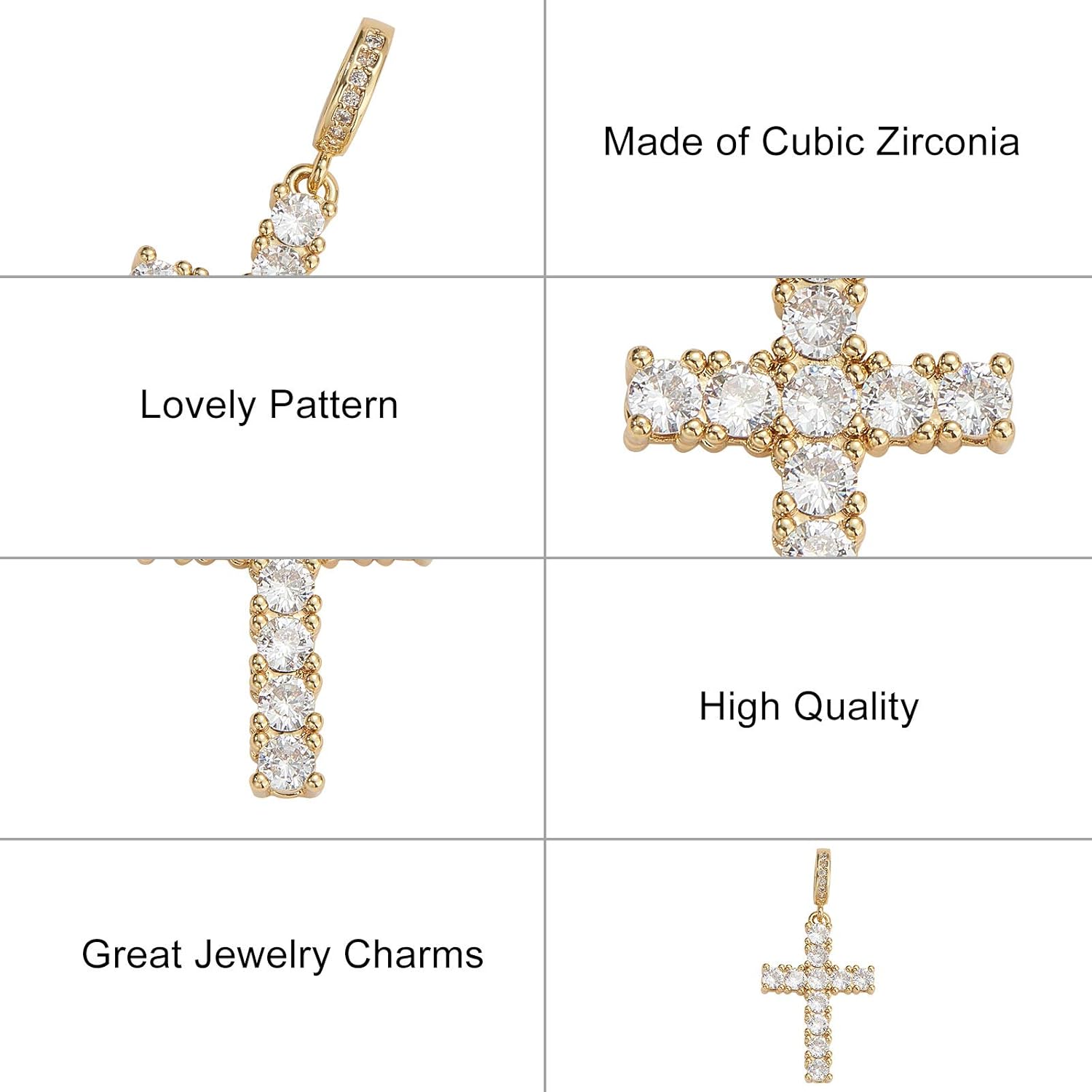 DanLingJewelry 5pcs Cubic Zirconia Brass Cross Charms for Jewelry Making DIY - Image 4
