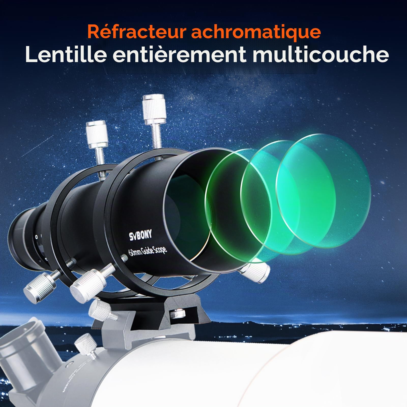 Svbony SV106 Télescope Guideurs 60mm,F4 Télescope Guide Scope avec Focaliseur Hélicoïdal pour Guider Trouver des Étoiles,Compatible avec ZWO QHY Caméra de Guidage