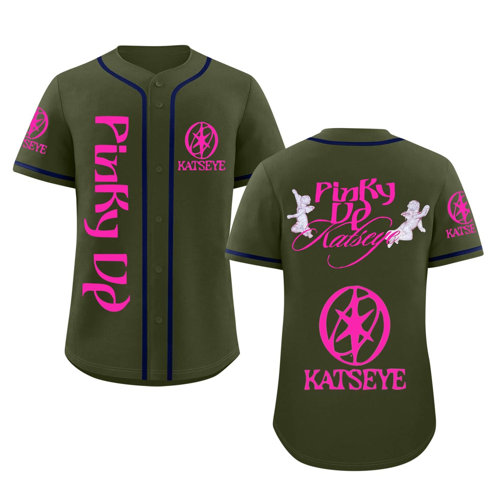 Katseye Tshirt Beautiful Chaos Album Pinky up Baseball Jersey Short Sleeve Button Down Casual Hip Hop Katseye Merch Baseball Jersey for Fans Men Women 01-Army Green XXL