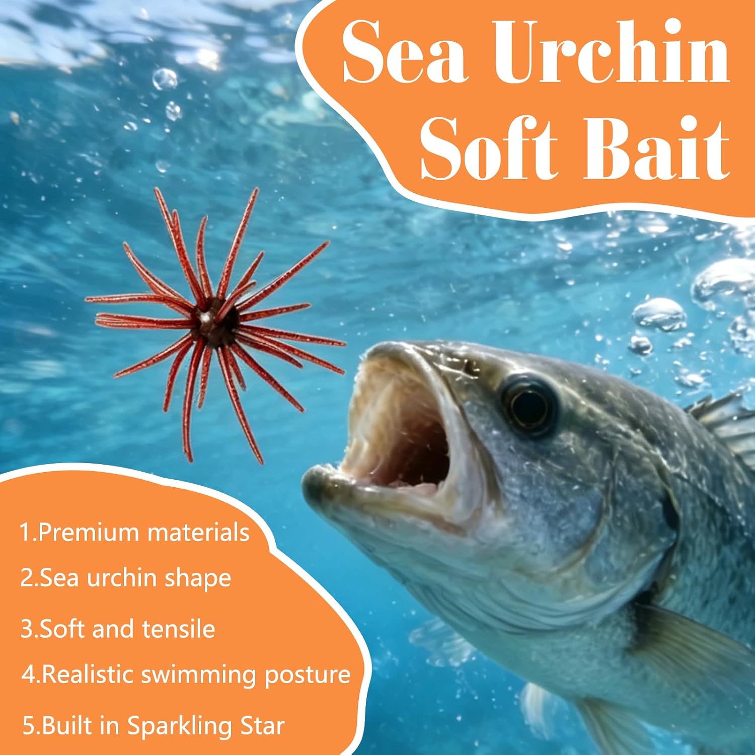 4Pcs Floating Sea Urchin Soft Lure, 4.33" Creature Bait for Bass Fishing