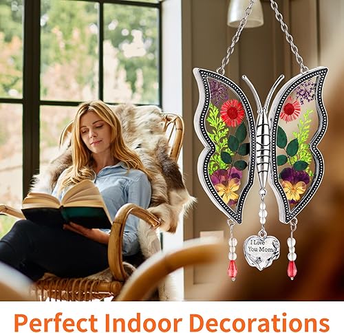 Miniatura 3 de Regalos para mamá, te amo mamá, regalo de cumpleaños para el día de la madre, mariposa, atrapasoles de flores reales de metal, bellamente hecho a