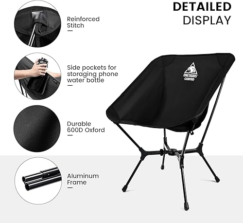 Miniatura 6 de ONETIGRIS OasisFlex Silla de camping, silla portátil con bolsa de transporte, ideal para camping, playa, picnic, parque, césped, deportes y eventos