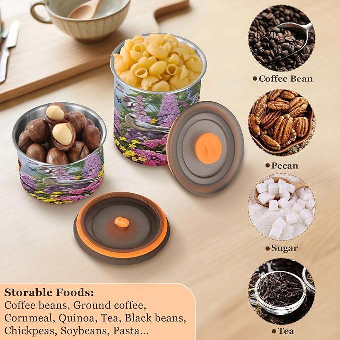 Coffee Canister Bird and Flower Acero Inoxidable Hermético 30 OZ miniatura 6