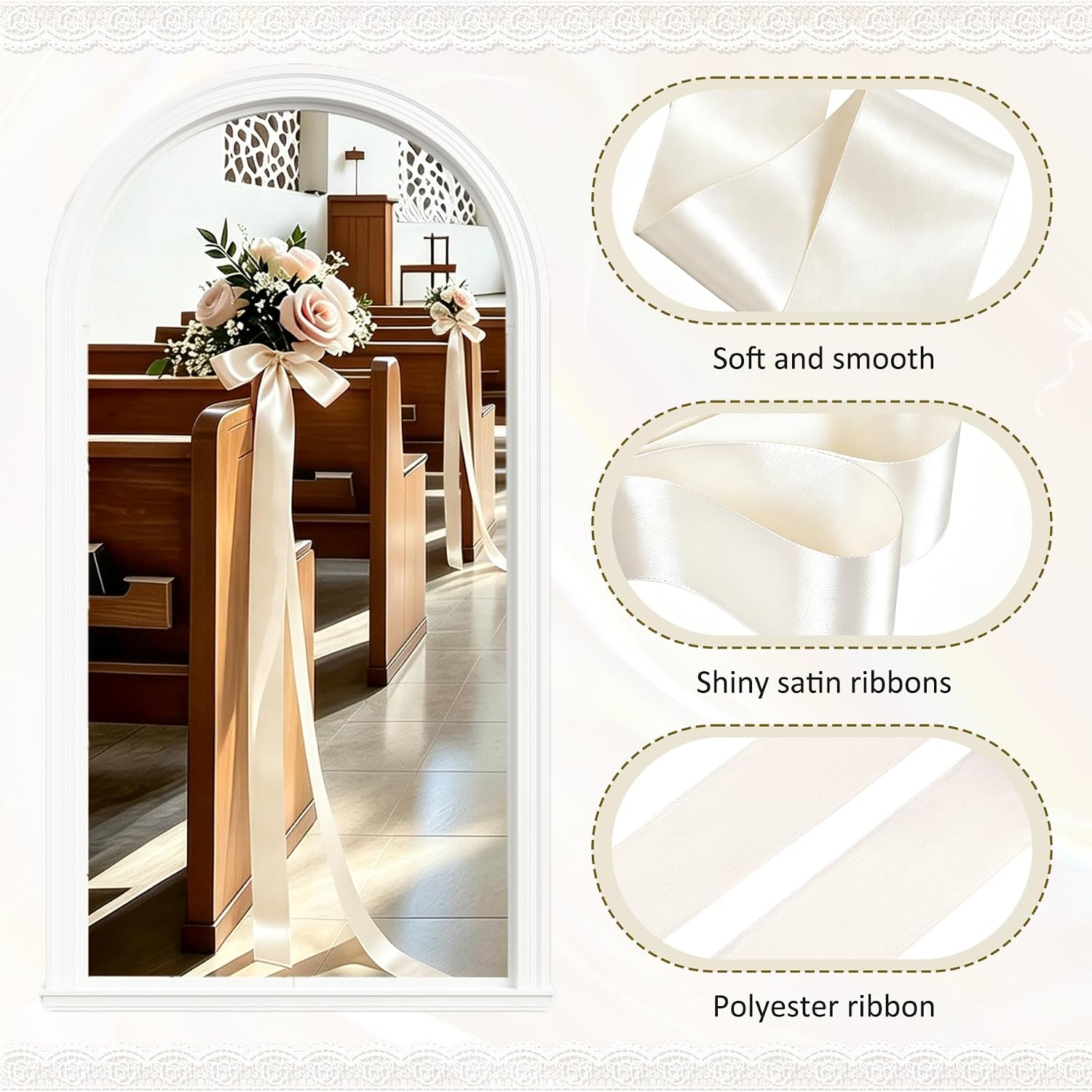 LEBENGURU 24 Pcs Wedding Ribbon Bows Aisle Decorations for Chairs, Self Tie